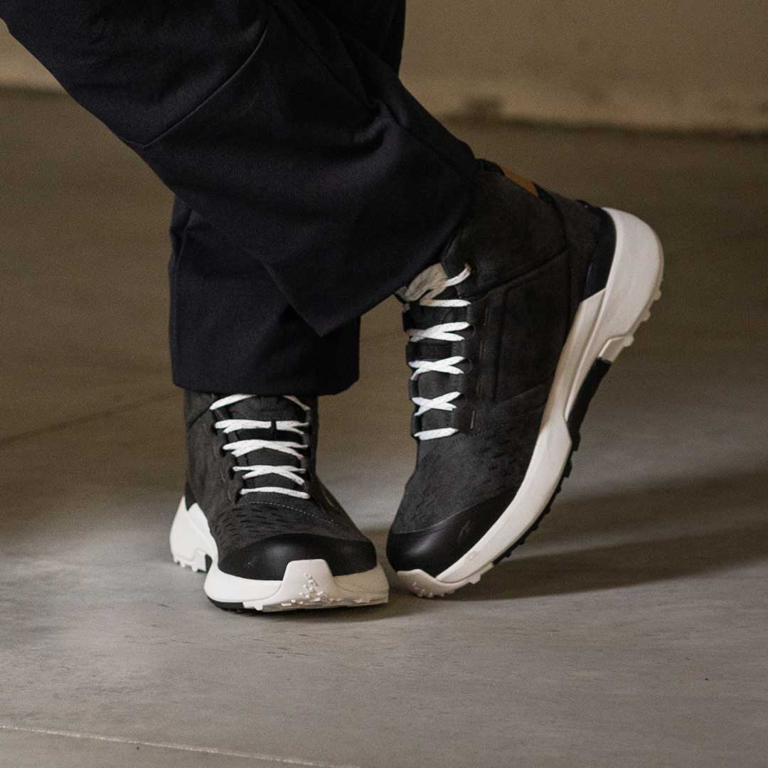 pair of black and white sidi suede waterproof nucleus shoes