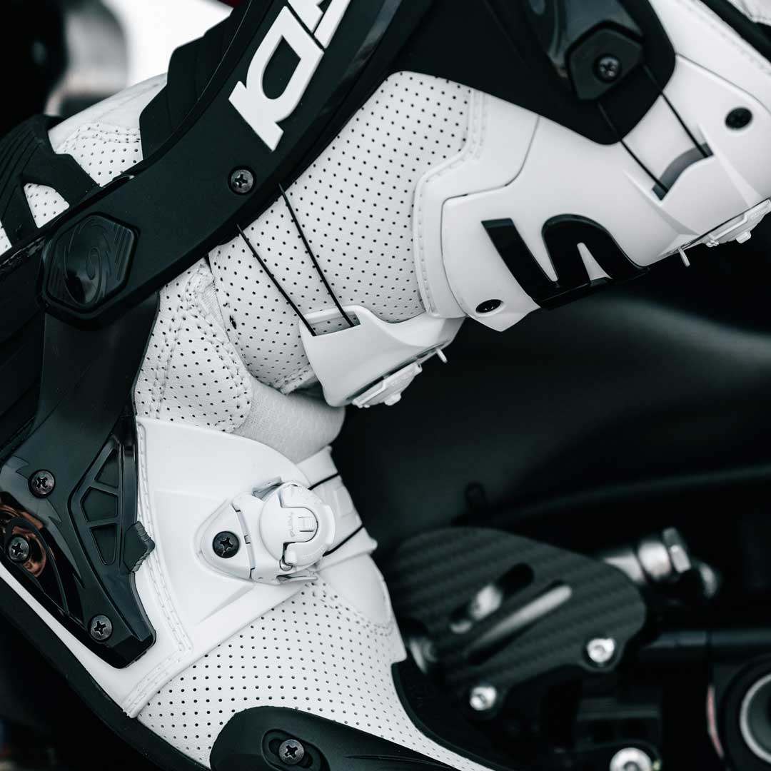closeup of features on black and white rex air sport boots