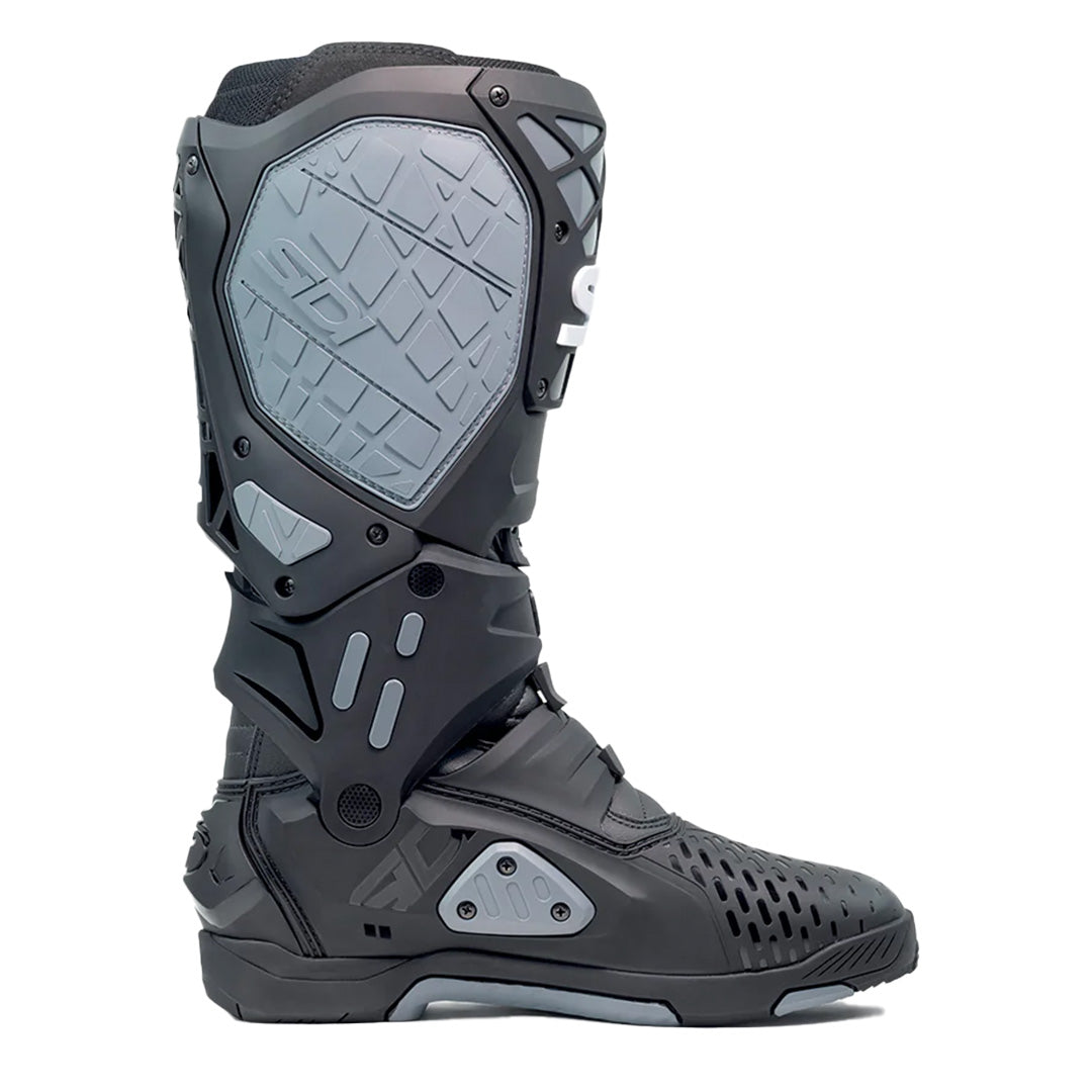 side view of black and grey sidi crossair x motorcycle boots